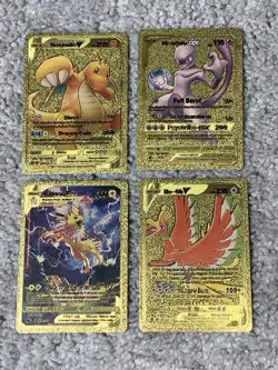 Pokemon Dragonite,Mewtwo,Jolteon&Ho-oh Rare Gold Accents Foil Fan Art Card - Image 1
