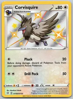 Pokemon Shining Fates Shiny Vault Corvisquire SV102/SV122 Shiny Rare Holo NM - Image 1