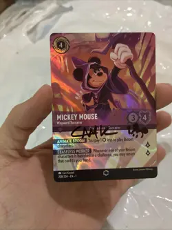Disney Lorcana Mickey Mouse Wayward Sorcerer Enchanted FOIL Signed By Kendell - Image 1