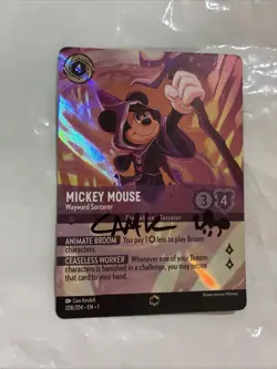 Disney Lorcana Mickey Mouse Wayward Sorcerer Enchanted FOIL Signed By Kendell - Image 3