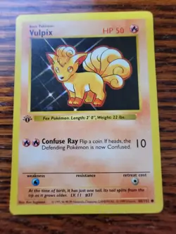 MP! - 1st Edition Shadowless Vulpix 68/102 Base Set Rare Vintage Pokemon Card - Image 1