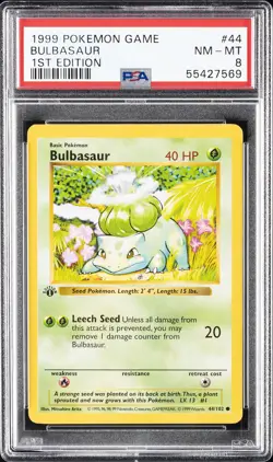 1999 POKEMON GAME 1ST EDITION #44 BULBASAUR PSA 8 - Image 1