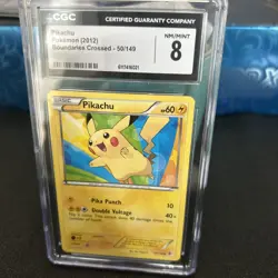 🔥🔥🔥2012 Pokemon TCG Black & White Boundaries Crossed Pikachu 50/149 CGC 8 - Image 1