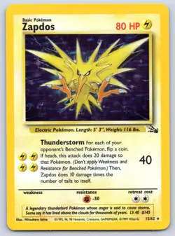Zapdos 15/62 Fossil Holo Pokemon NM - Image 1