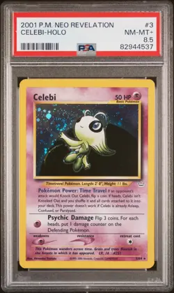 Celebi 3/64 Neo Revelation ❗ Double Holo Error SWIRL PSA 8.5 WOTC Pokemon Card - Image 1