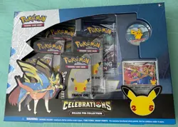 POKEMON TCG CELEBRATIONS PIKACHU PIN COLLECTION ZACIAN LV.X 160 with 37 Cards - Image 1