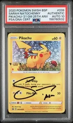 2020 Pokemon TCG Pikachu 25th Promo SWSH039- PSA 10 Auto, Sarah Natochenny - Image 1