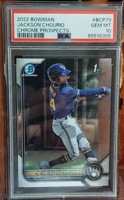 2022 Bowman Chrome Prospects Jackson Chourio 1st Bowman #BCP79 PSA 10 Brewers - Image 1