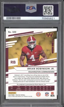 Brian Robinson Jr 2022 Panini Prestige 320 Gold Xtra Points Prem Auto /50 PSA 8 - Image 2