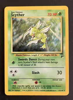 Pokemon Scyther Base Set 2 Unlimited Holo Rare Card 17/130 NM Near Mint - Image 1