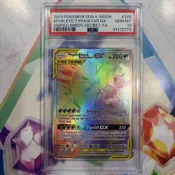2019 Pokemon Sun & Moon Unified Minds Secret FA MegaSableye Tyranitar GX PSA 10 - Image 1