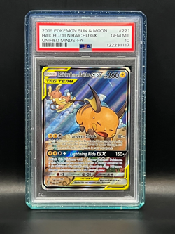 RAICHU & ALOLAN RAICHU GX #221 ALT ART- 2019 POKEMON SM UUNIFIED MINDS- PSA 10 - Image 1