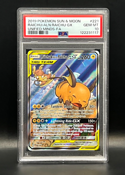 RAICHU & ALOLAN RAICHU GX #221 ALT ART- 2019 POKEMON SM UUNIFIED MINDS- PSA 10 - Image 2