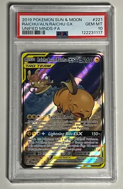 RAICHU & ALOLAN RAICHU GX #221 ALT ART- 2019 POKEMON SM UUNIFIED MINDS- PSA 10 - Image 4