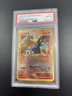 2000 Pokemon TCG Japanese Entei Reverse Foil Japanese Neo 2 Promo #244 PSA 8 - Image 1