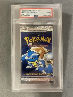 PSA 9 Pokemon Base Set Blastoise Booster Pack Unlimited Thin Font WOTC Sealed - Image 1