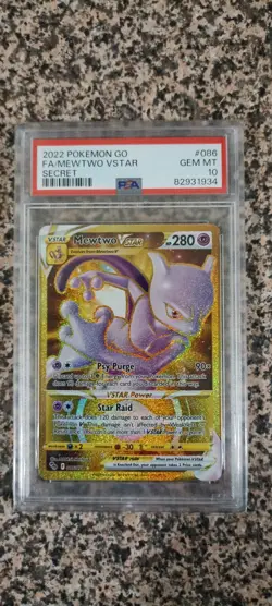 2022 Pokemon Go Mewtwo Vstar Gold Secret Rare #086/078 PSA 10 - Image 1