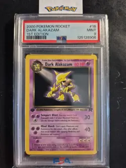 First Edition 2000 Pokemon Team Rocket 18/82 Dark Alakazam PSA Mint 9 - Image 1
