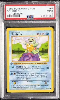 1999 POKEMON BASE SET 1ST EDITION #63 SQUIRTLE PSA 9 - Image 1