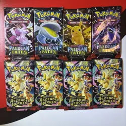 Pokemon Lot X8 factory Sealed Booster Packs. Paldean Fates and Ascended Heros - Image 1