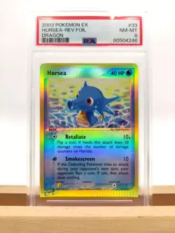 PSA 8 Horsea 33/97 Reverse Foil / Holo Ex Dragon 2003 Pokemon MINT Pop 9 - Image 1