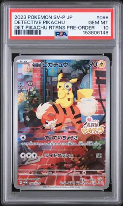 2023 POKEMON JAPANESE SV-P PROMO #098 DETECTIVE PIKACHU PSA 10 - Image 1