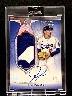 2025 Topps Dynasty Roki Sasaki GAME USED Patch Auto SILVER 1/5 Dodgers Alpha RC - Image 2