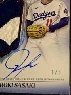 2025 Topps Dynasty Roki Sasaki GAME USED Patch Auto SILVER 1/5 Dodgers Alpha RC - Image 4
