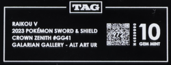 2023 Pokemon SWSH Crown Zenith GG41/GG70 Raikou V Alt Art UR TAG 10 (972) - Image 3
