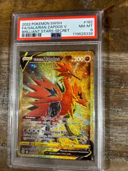 POKEMON 2022 Brilliant Stars Secret Rare FA GALARIAN ZAPDOS #182 PSA 8 - Image 1