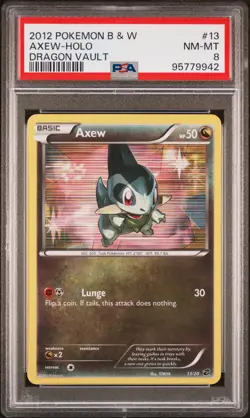 2012 POKEMON B&W DRAGON VAULT #13 AXEW-HOLO PSA 8 - Image 1