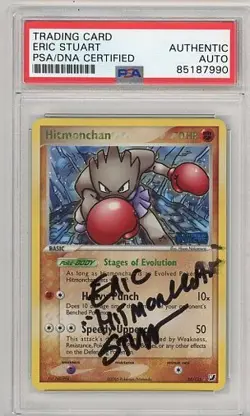 PSA Signed Eric Staurt Pokemon Hitmonchan 24/115 Unseen Forces Reverse Holo 2005 - Image 1