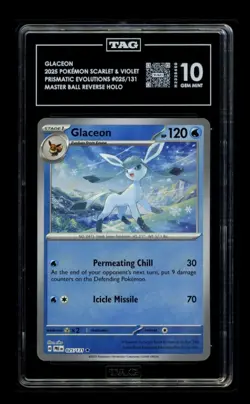 TAG 10 Glaceon 025/131 Master Ball Reverse Holo SV Prismatic Evolutions Pokemon - Image 1