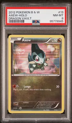 2012 POKEMON B&W DRAGON VAULT #13 AXEW-HOLO PSA 8 - Image 1