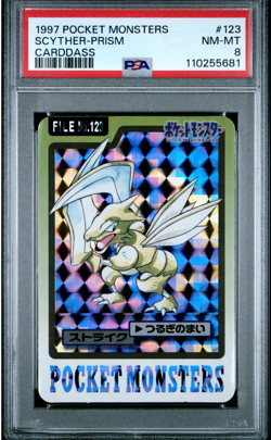 PSA 8 Scyther Prism 123 Carddass NM-Mint Japanese Pokemon Card Vending 1997 - Image 1