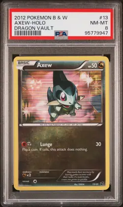 2012 POKEMON B&W DRAGON VAULT #13 AXEW-HOLO PSA 8 - Image 1