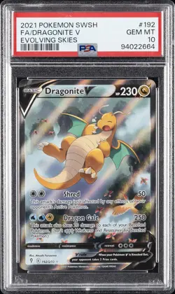 2021 POKEMON SWORD & SHIELD EVOLVING SKIES #192 FULL ART/DRAGONITE V PSA 10 - Image 1
