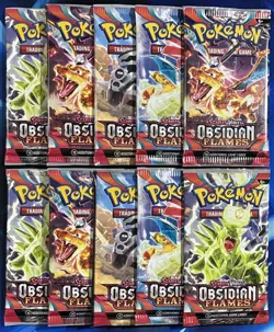 Pokemon Scarlet & Violet Obsidian Flames Booster Pack Lot X10 Artset SV 03 - Image 1