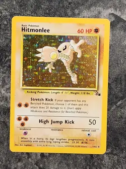 Hitmonlee Holo Fossil 7/62 Unlimited Holo Rare Wotc Pokemon Card Vintage - Image 1