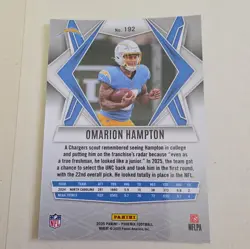 2025 PHOENIX OMARION HAMPTON ROOKIE FOOTBALL CARD CHARGERS NFL 192 panini - Image 2