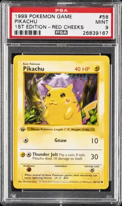 1999 POKEMON GAME 1ST EDITION-RED CHEEKS #58 PIKACHU PSA 9 - Image 1