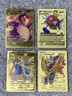 Set of 4 Pokemon Charizard,Magikarp,Zacian&Zamazenta Gold Foil Fan Art Cards - Image 1