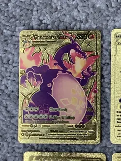 Set of 4 Pokemon Charizard,Magikarp,Zacian&Zamazenta Gold Foil Fan Art Cards - Image 2