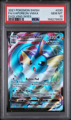 PSA 10 Vaporeon VMAX 030/203 Evolving Skies Ultra Rare Pokemon Card - Image 1