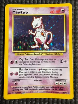 Pokemon Card Mewtwo Base Set WOTC 10/102 Holo MP - Image 1