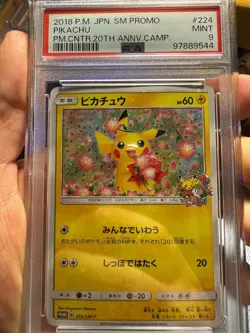 PSA 9 2018 Pokemon Pikachu Japanese Promo 20th Anniversary #224 224/SM-P - Image 1
