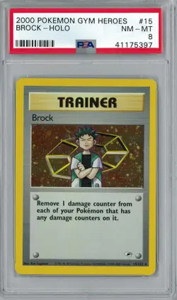 Pokemon Gym Heroes Brock 15/132 PSA 8 - Image 1