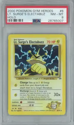 Pokemon Gym Heroes Lt. Surge's Electabuzz 6/132 PSA 8 - Image 1