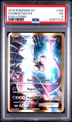 PSA 5 Excellent LOOKS NICER 2016 POKEMON XY EVOLUTIONS 103 FULL ART MEWTWO EX - Image 1
