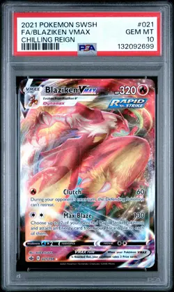 2021 Pokemon SWSH Chilling Reign #021 Fa/Blaziken Vmax PSA 10 - Image 1